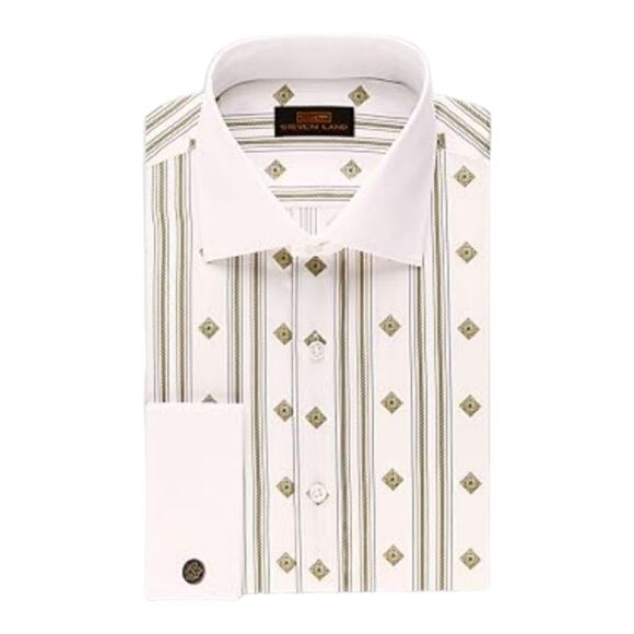 MEN'S STEVEN LAND ROMAN CHAINS WHITE/ NATURAL DRESS SHIRT. DS 2035. - Picture 2 of 5